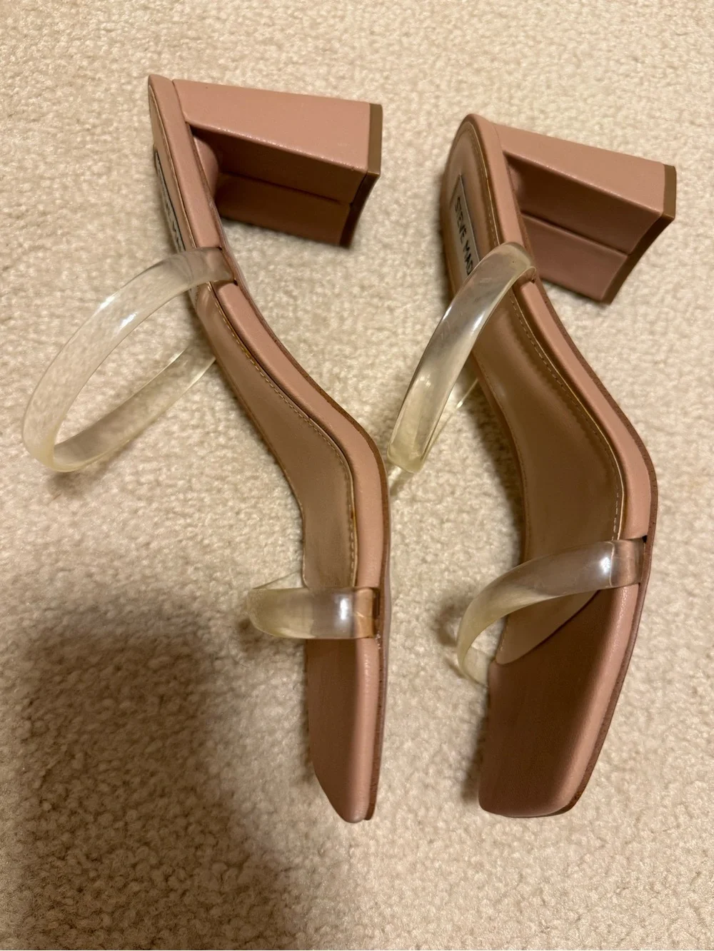 Steve Madden Nude Block Heel Sandal with Clear Straps